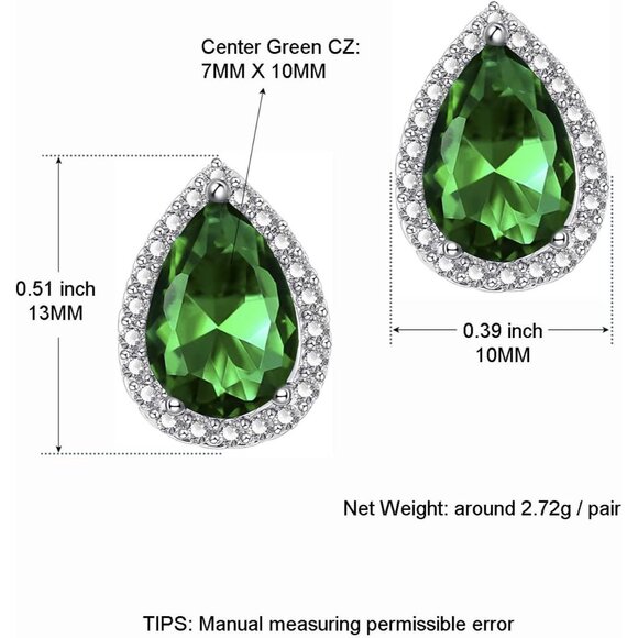 Women's Teardrop Mall Dainty Birthstone Cubic Zirconia Green Elegant Earring - Picture 2 of 6